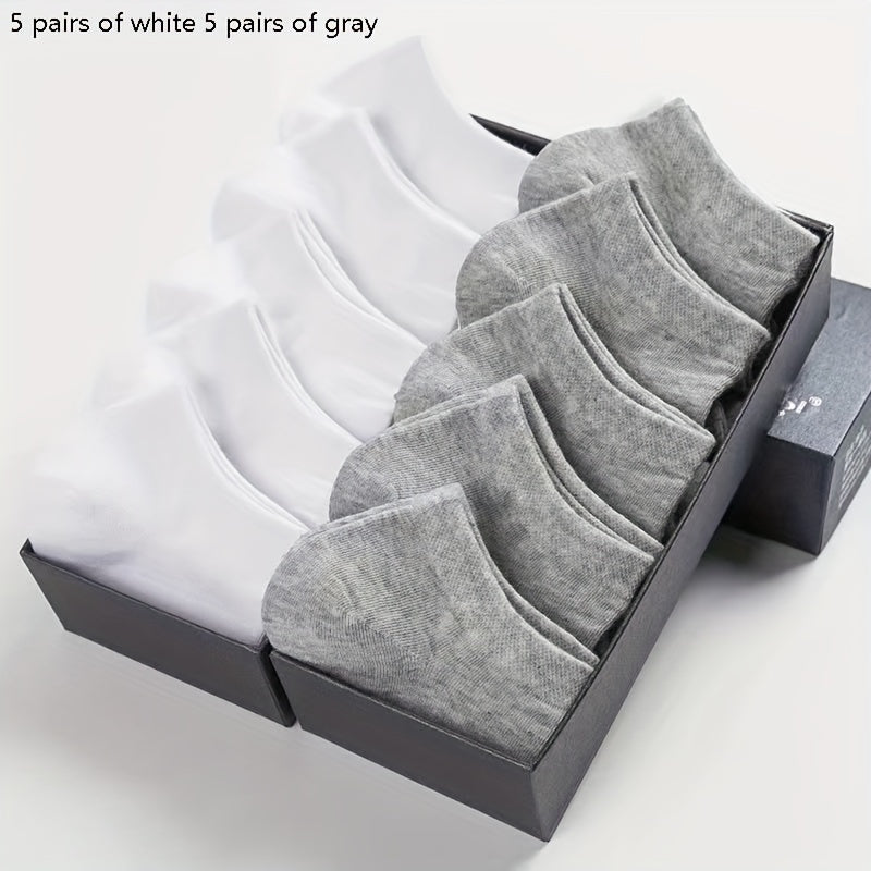 Men's Solid Ankle Socks 5 Pairs Breathable Sweat-Absorbent Outdoor Socks