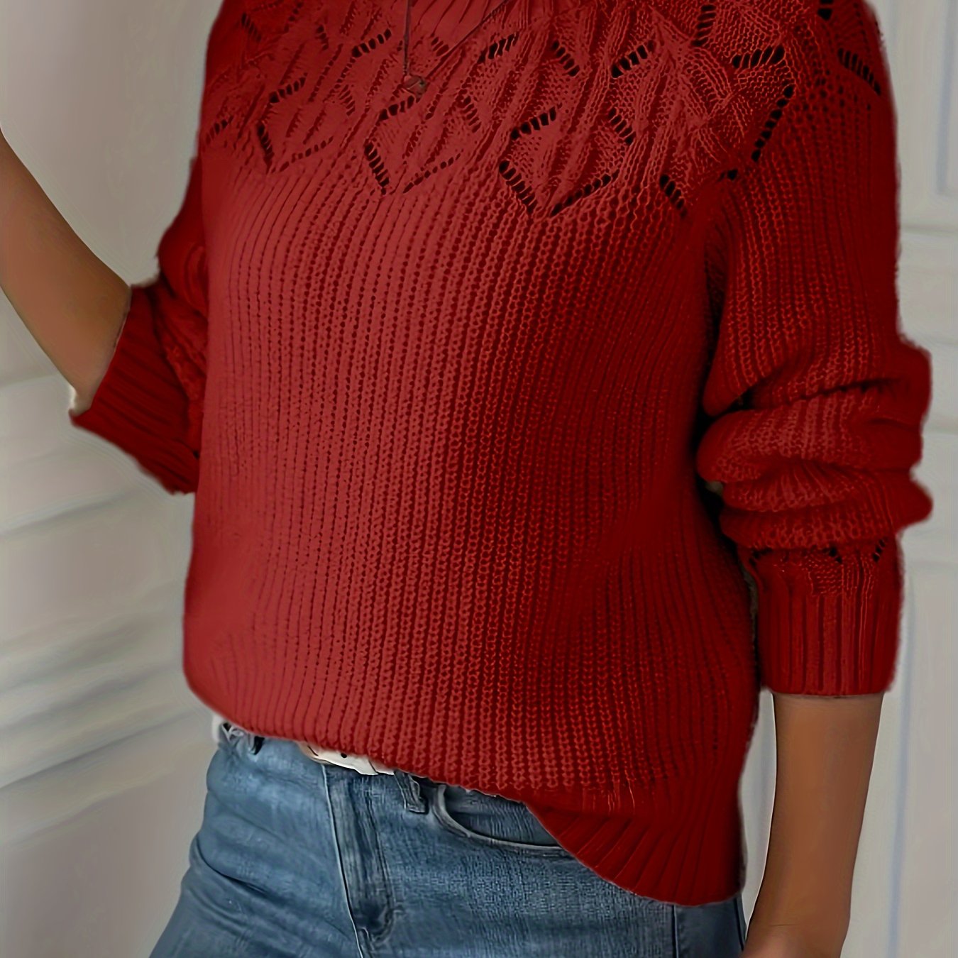 Ayollar uchun toqilgan uzun kofta, kuz qish, dumaloq bo'yin, qora