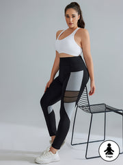 Women's Plus Size High-Waisted Yoga Leggings with Pockets Black Gray Mesh