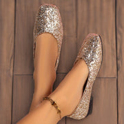 Zapatos planos negros con purpurina para mujer, fáciles de poner, suelas de goma duraderas