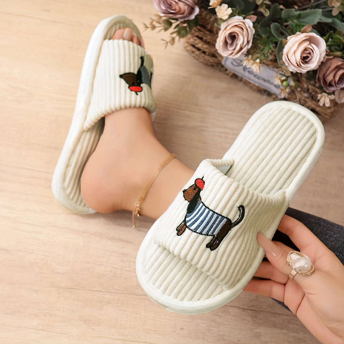 Women's Indoor Slippers, All-Season, Dachshund Design, Breathable, Cozy