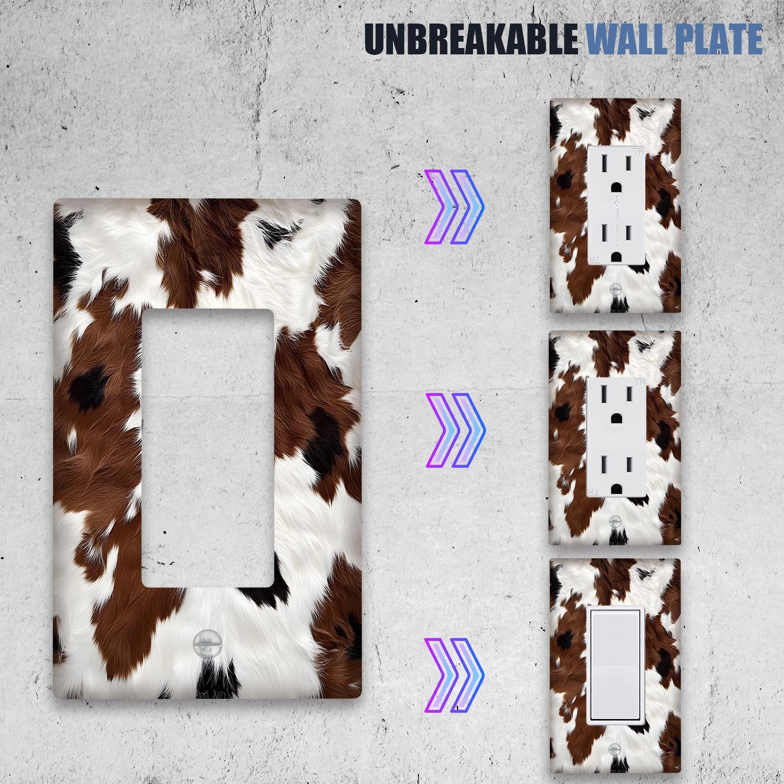 Cow Print Light Switch Cover for Bedroom and Bathroom Walls, 1 or 2 Gang