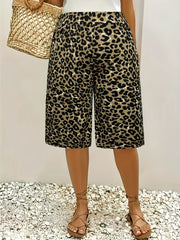 Women's Plus Size Leopard Print Capri Pants Stretchy Wide Leg Lightweight