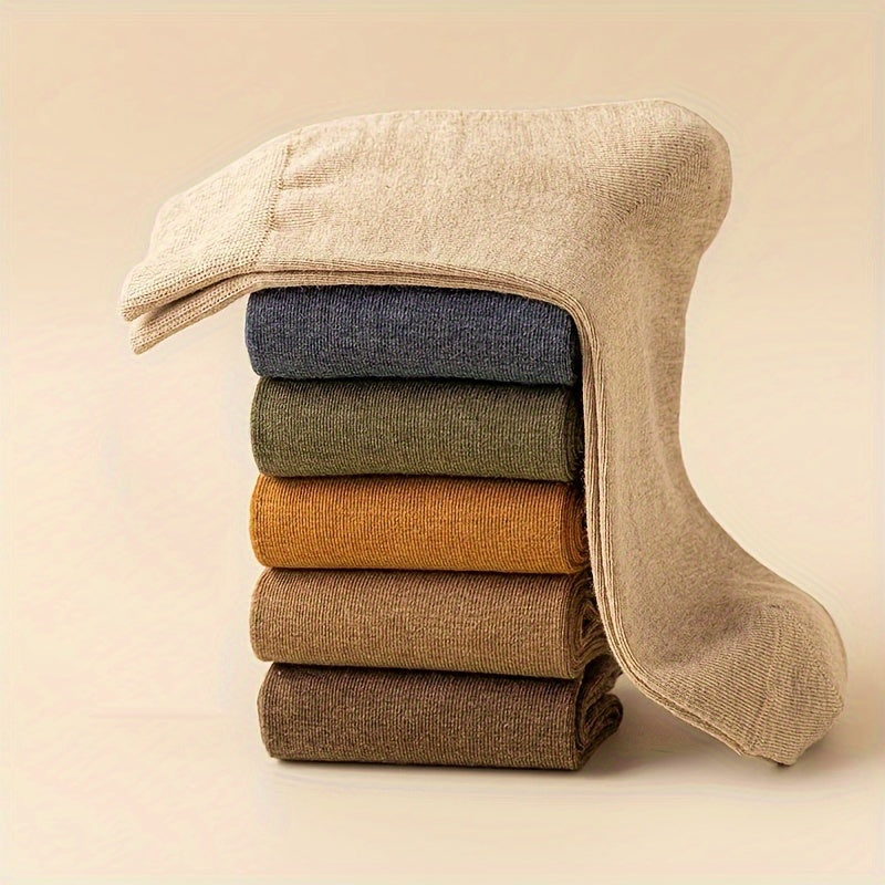 Men's Cotton Mid-Calf Socks 6 Pairs Solid Colors Breathable Comfortable Casual