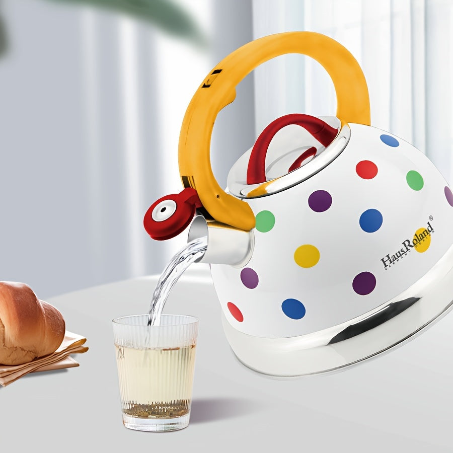 Stainless Steel Whistling Kettle Polka Dot Design for Gas and Induction Stoves