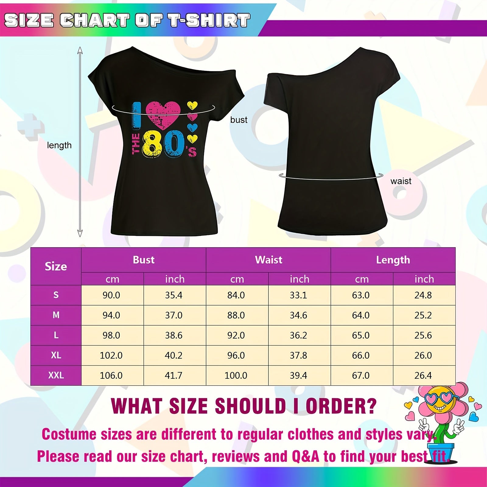 80s Costume Kit for Ladies with Lips Print Tee Tutu Skirt Neon Earrings and Accessories