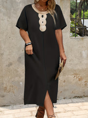 Платье миди с круглым узором и разрезом с коротким рукавом для полных