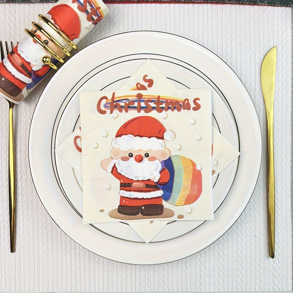 Set of 20 Santa Claus Christmas Napkins 3-Ply Disposable Paper Towels
