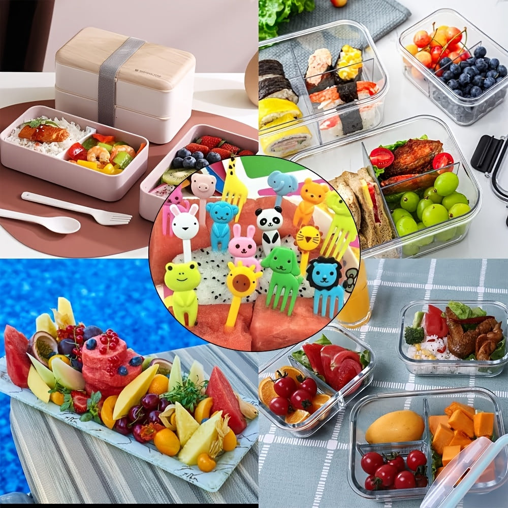Bolalar uchun 36 ta kichik plastik meva terish Bento qutisi to'plami, chiroyli hayvon multfilmi dizayni bilan