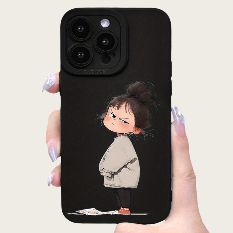 Чёрный чехол для телефона Angry Little Girl, совместимый с моделями iPhone 11, 12, 13, 14, 15, 16, XS, XR, X, 7, 8 Plus, Pro Max, SE
