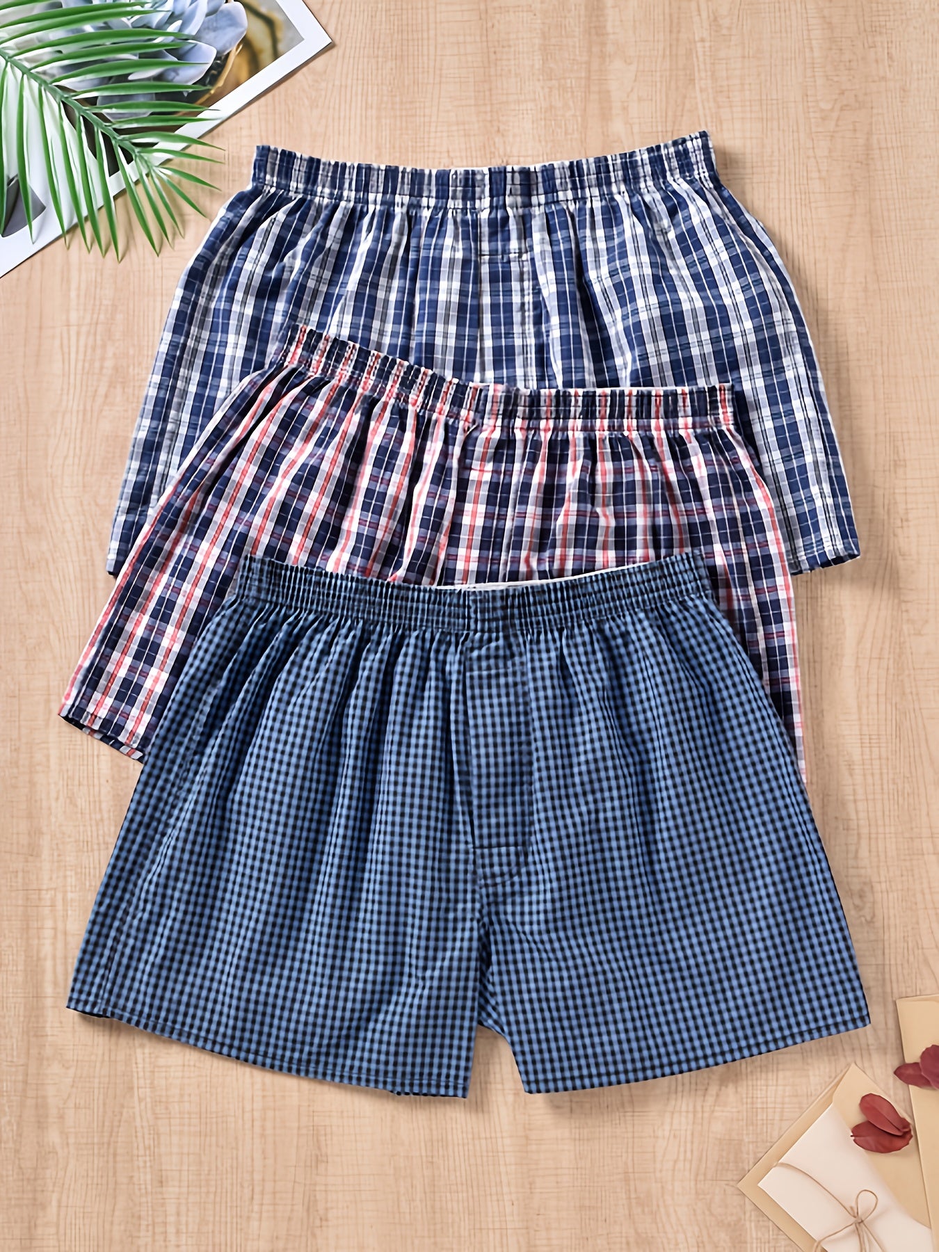 Мужские хлопковые боксёры в многоцветном стрелочном принте, свободный крой, дышащий, комплект из трёх