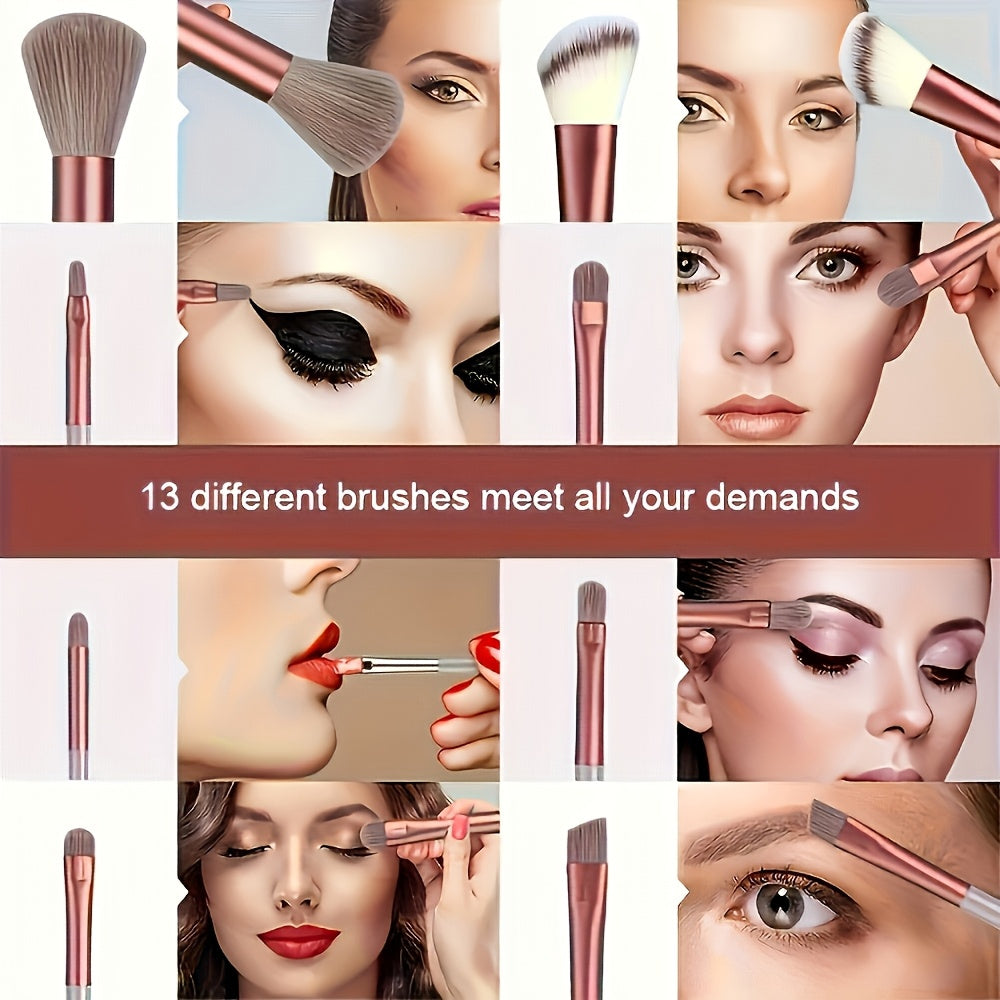 13-Piece Professional Makeup Brush Set with Hypoallergenic Nylon Bristles and ABS Plastic Handles