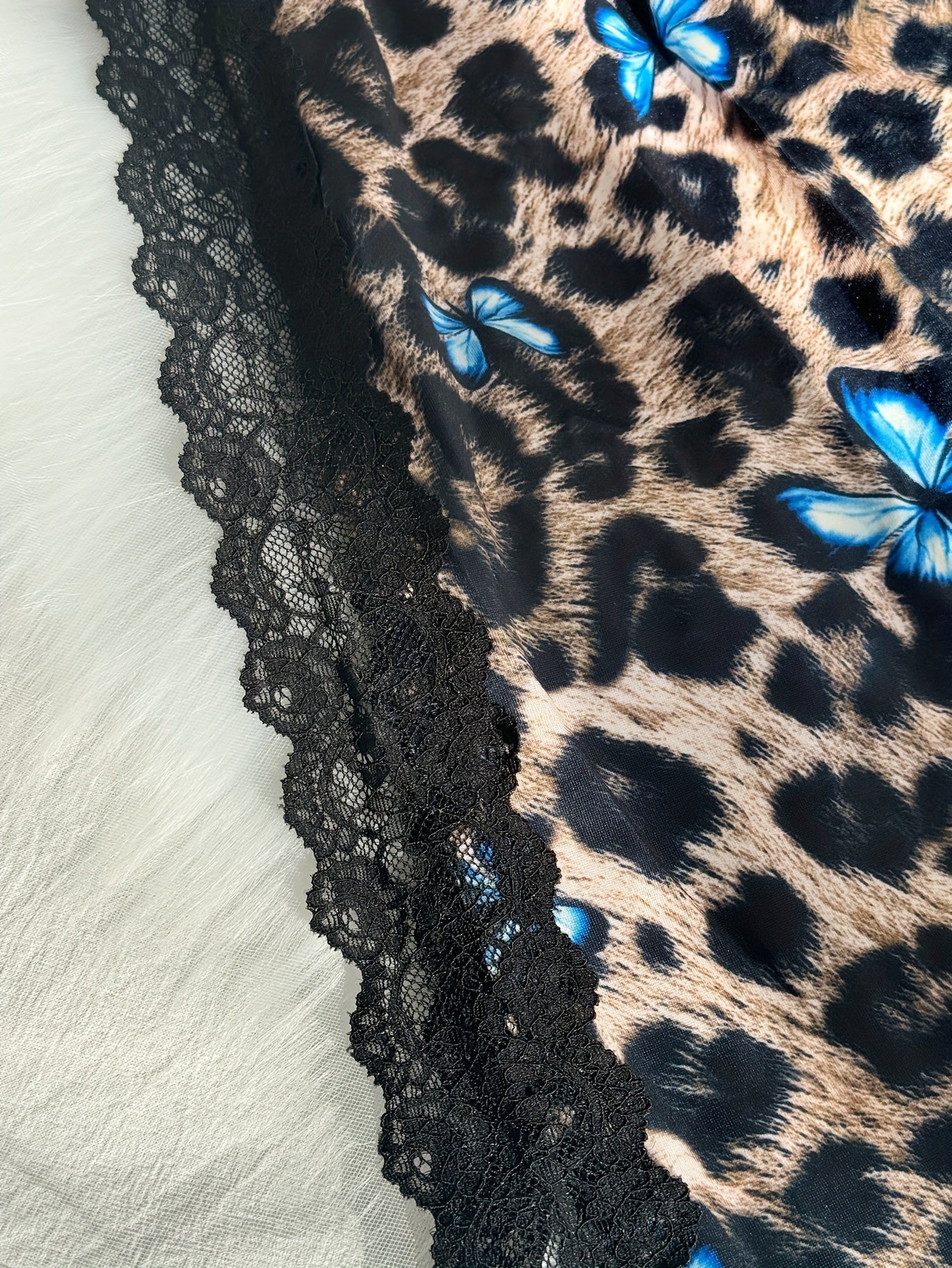 Women's Lace Leopard Butterfly Sleepwear Split Thigh Backless Nightdress