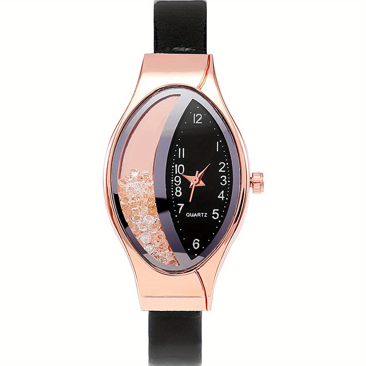 Women's Quartz Watch Oval Pointer Quicksand Dial PU Leather Band