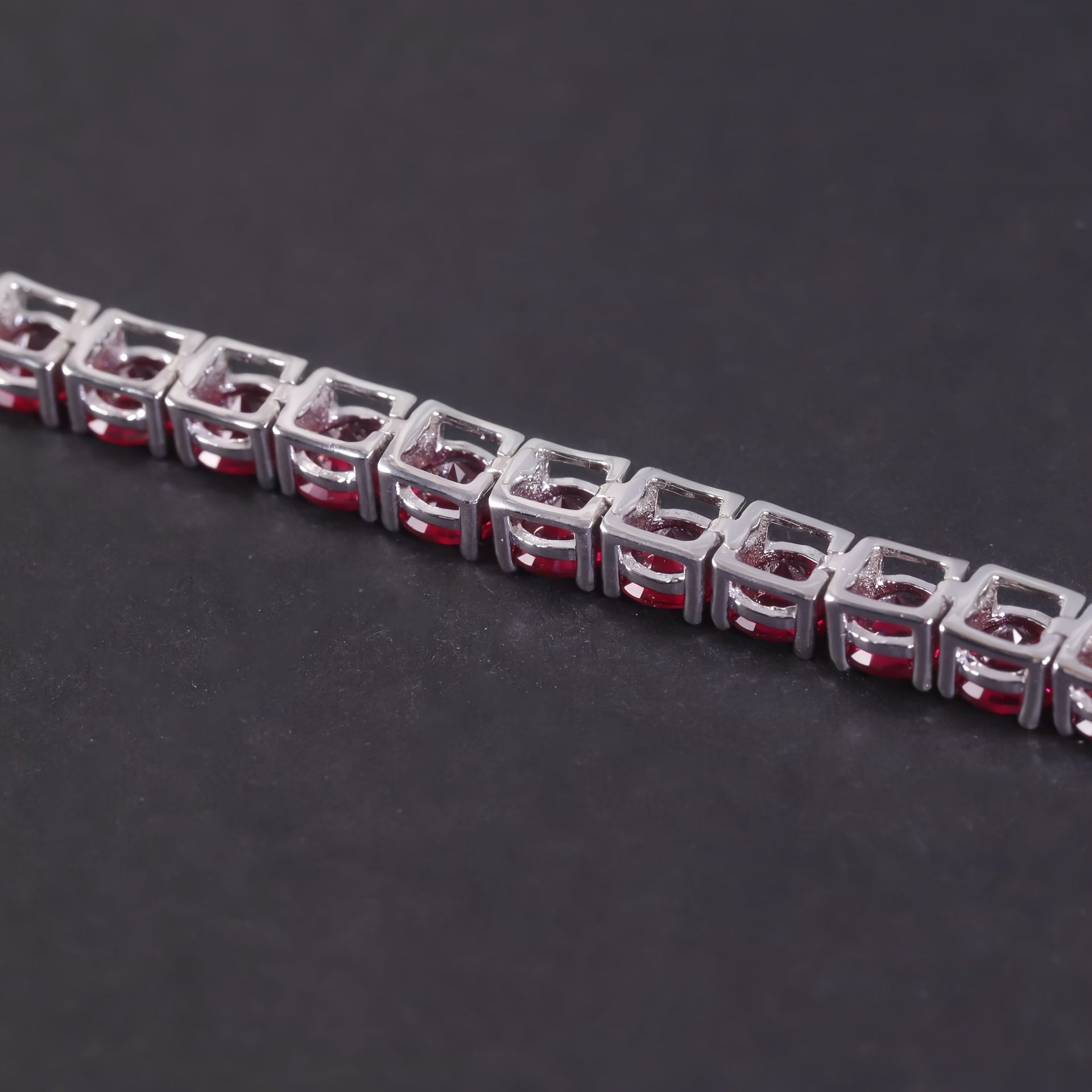 Sterling Silver and 18K Gold Plated Tennis Bracelet with Red Gemstones Flower Theme for December Birthstone Gift