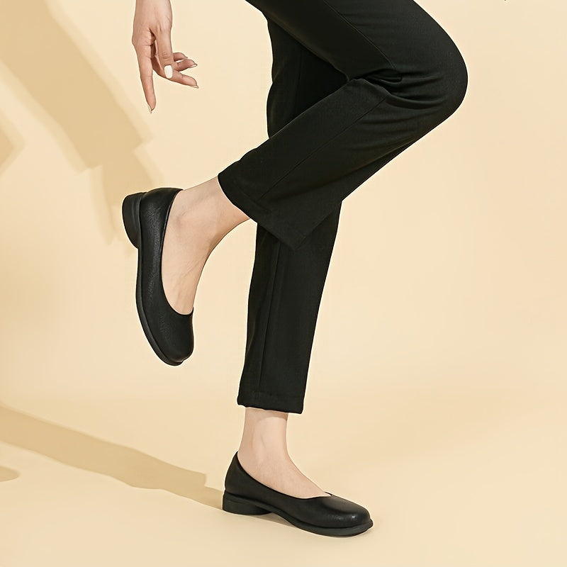 Zapatos planos negros para mujer con slip-on para trabajo, ligeros, de microfibra y suela de goma para todas las estaciones