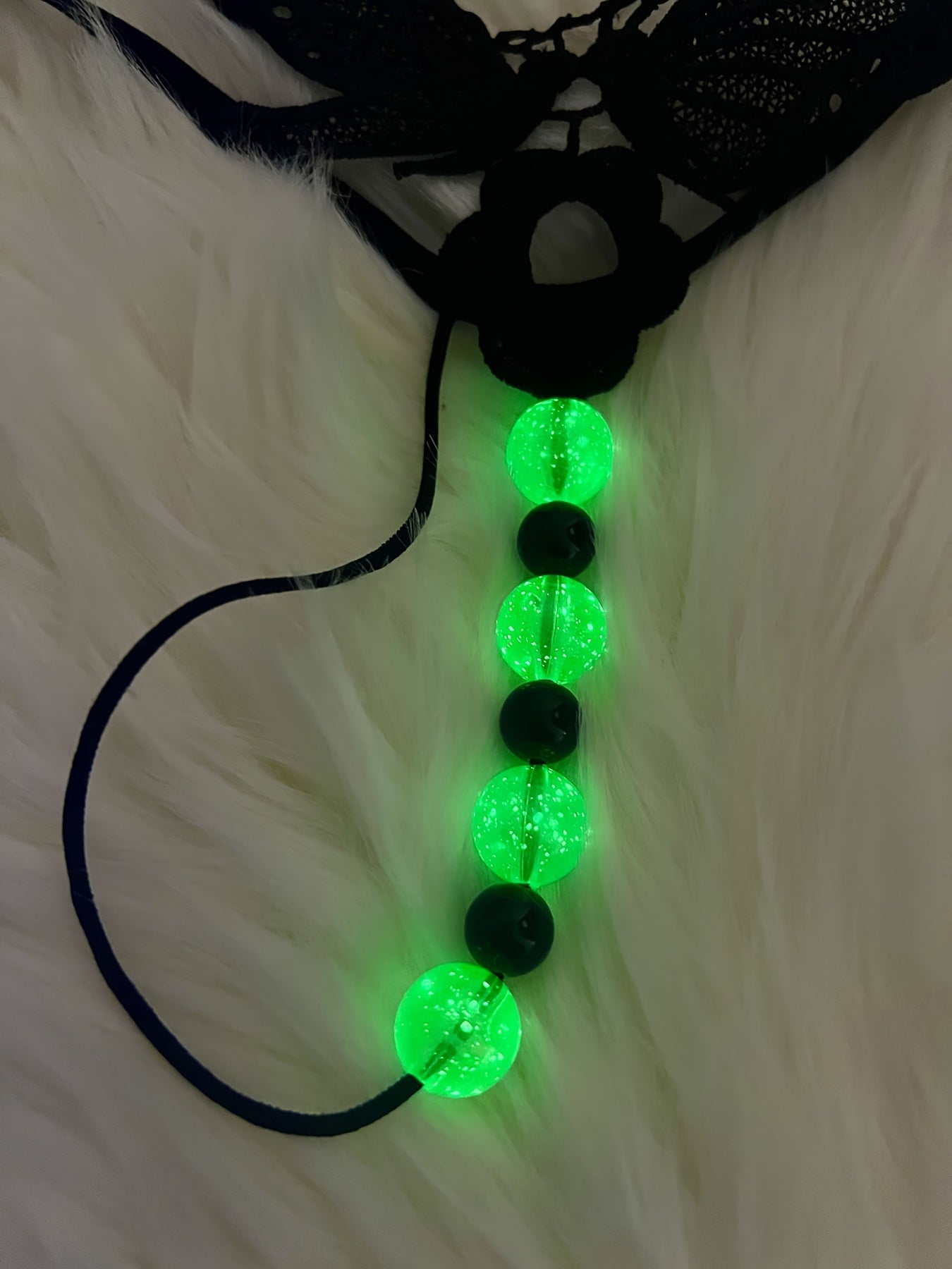 Black Lace Thong for Women with Drop Waist and Massage Beads Elegant Lingerie