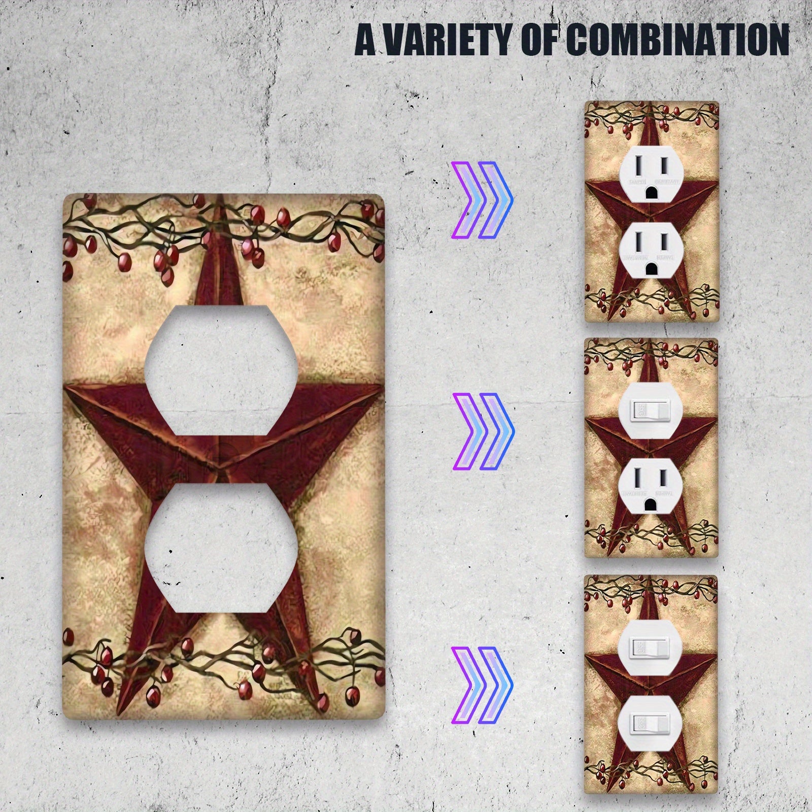 Red Barn Star and Berries Light Switch Cover Farmhouse Wall Plate Indoor Outdoor