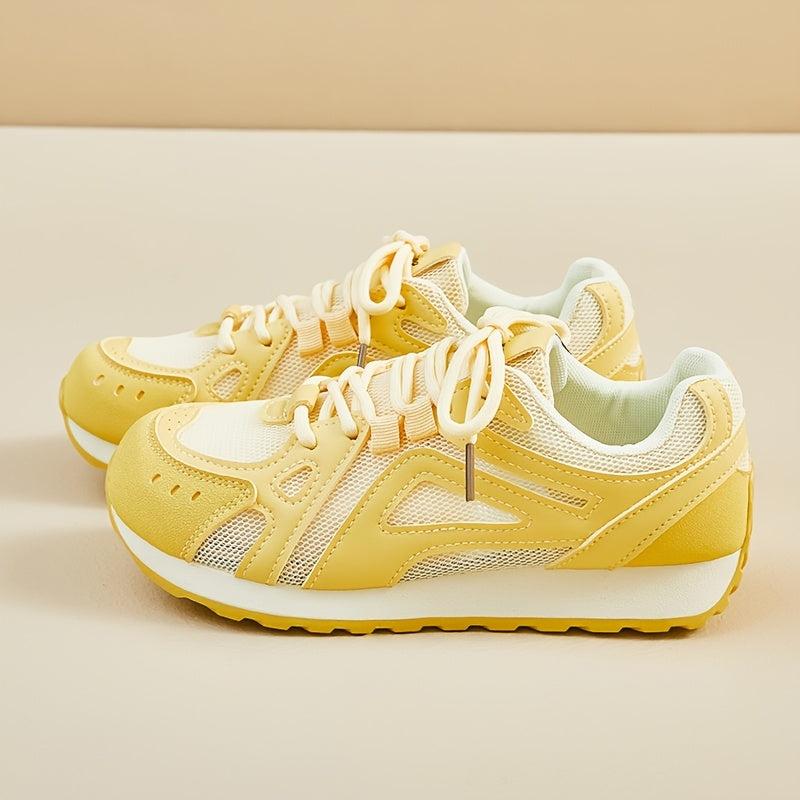 Women's Running Sneakers Breathable Mesh Low-Top Casual Shoes Yellow Green