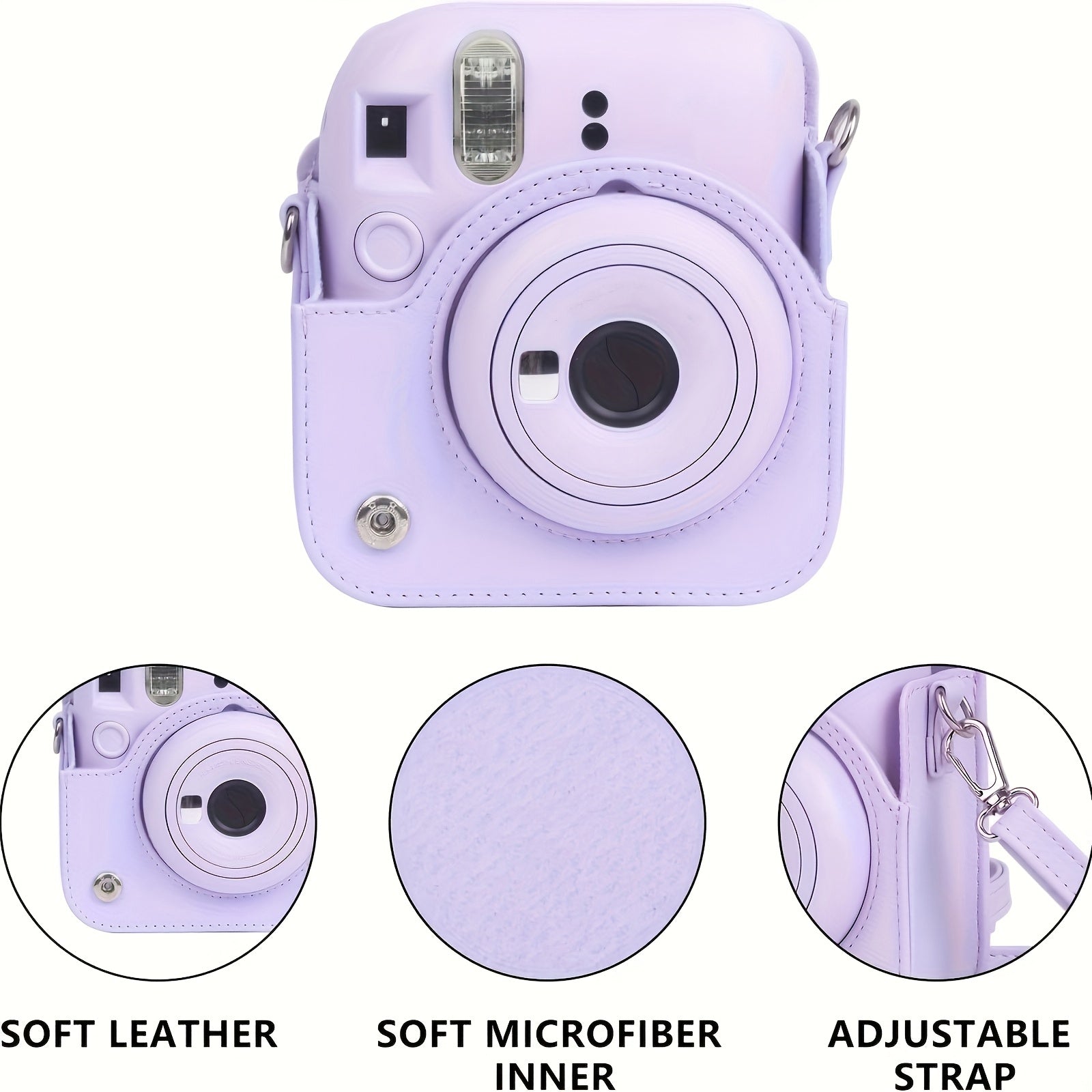 Faux Leather Camera Case for Fujifilm Mini 12 with Light-Sensitive Hole and Lens Compatibility