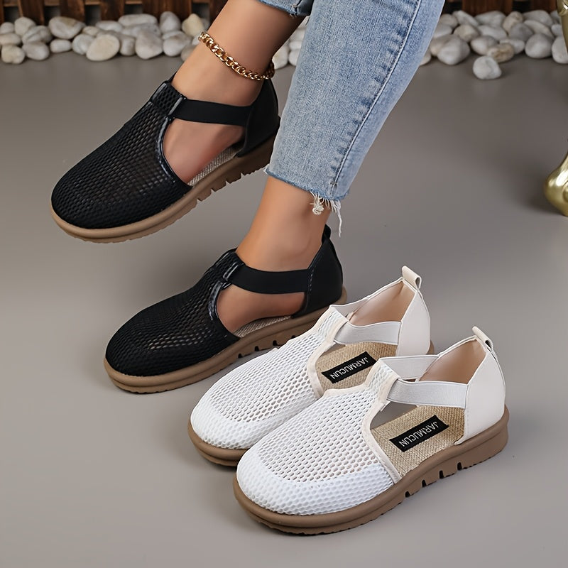 Women's Mesh Slip-On Sneakers Black and White Casual Shoes for Summer