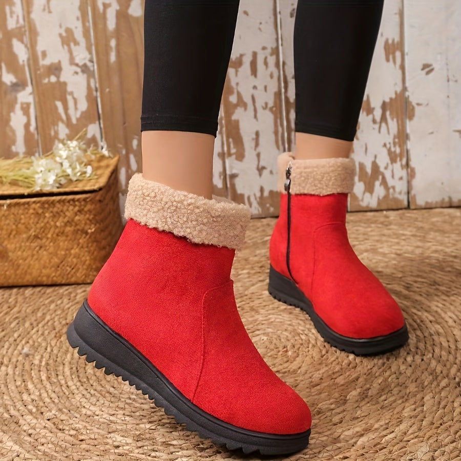 Women's Winter Snow Boots Faux Fur Collar Mid-Heel Slip-Resistant Winter Shoes