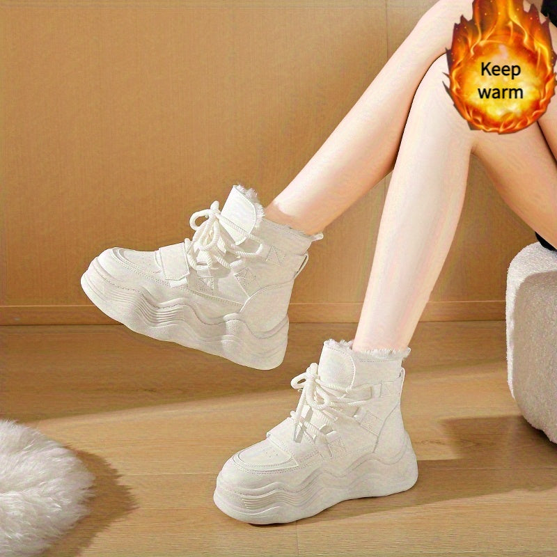 Women's Fleece Lined Winter Boots Flat Chunky Sole Warm Shoes