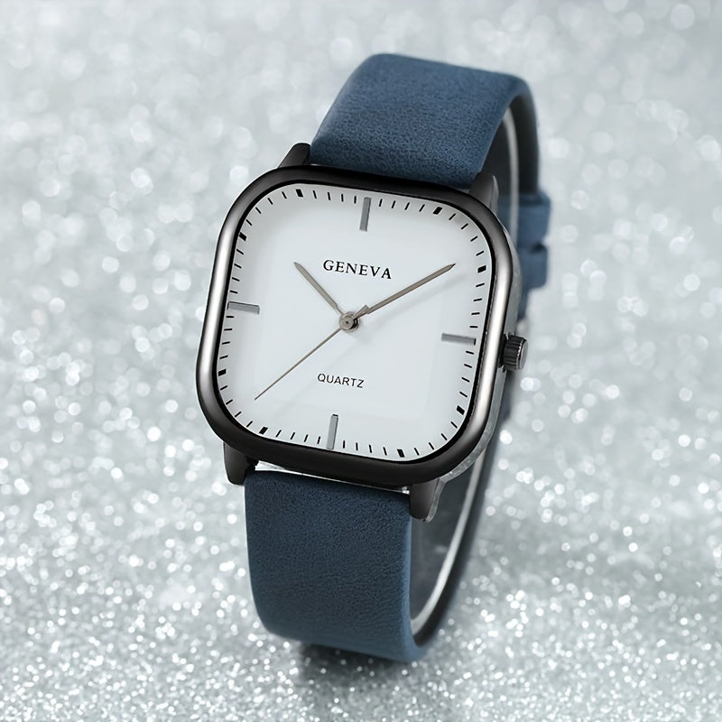 Square Quartz Wrist Watch for Men and Women Alloy Case PU Leather Band Casual Style