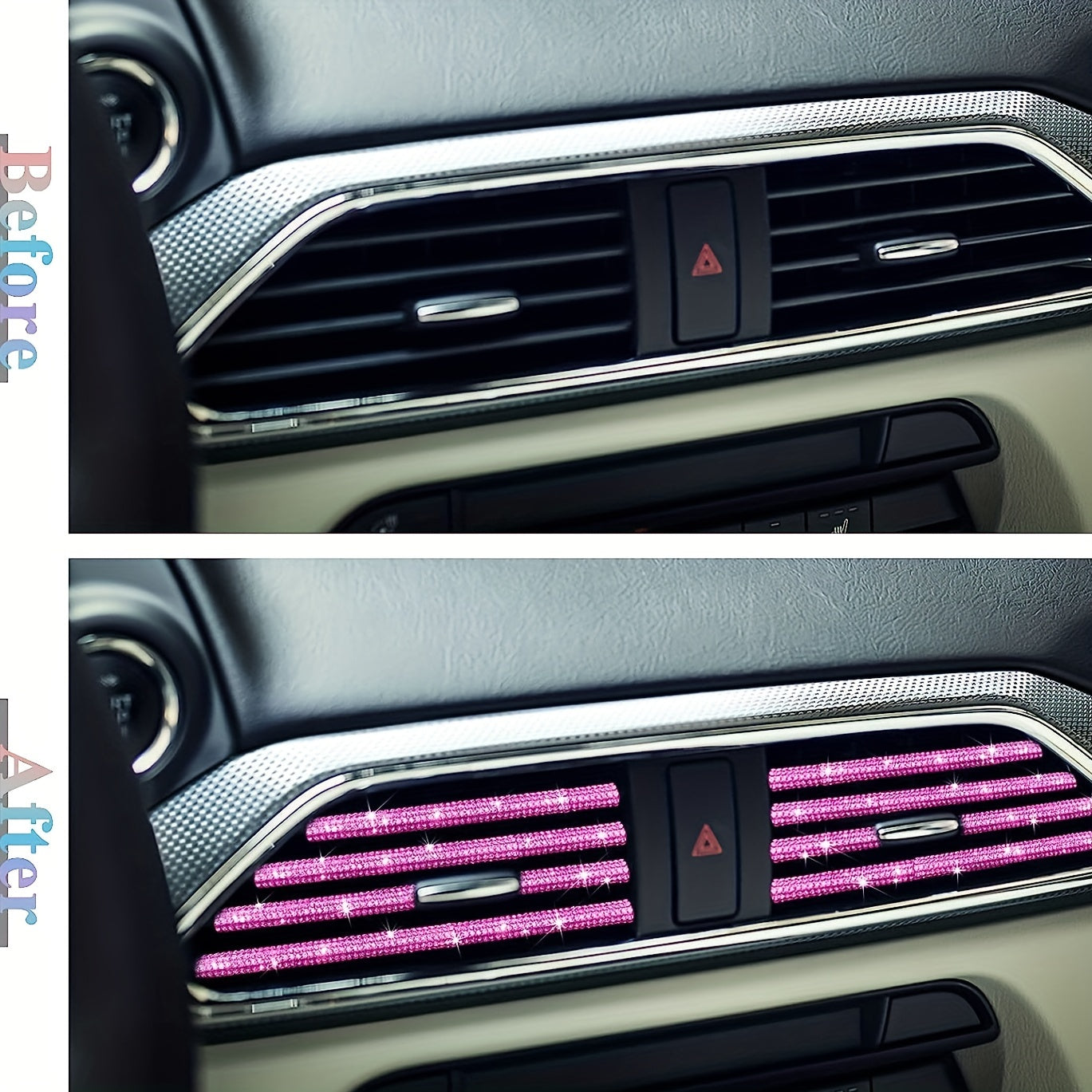 10pcs Pink Rhinestone Car Vent Trim Strips Durable Plastic Air Conditioner Outlet Decorations