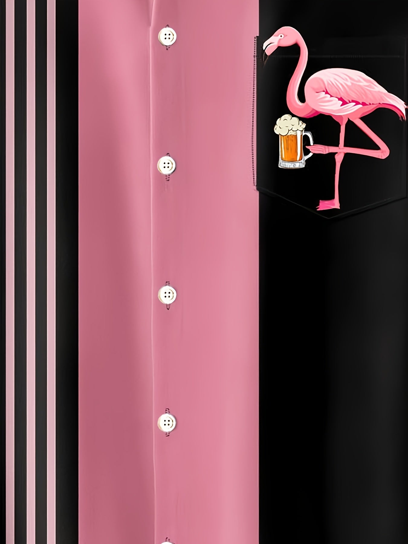 Men's Large Hawaiian Aloha Shirt with Stripes Flamingo and Beer Print Short Sleeve Buttoned Pocket