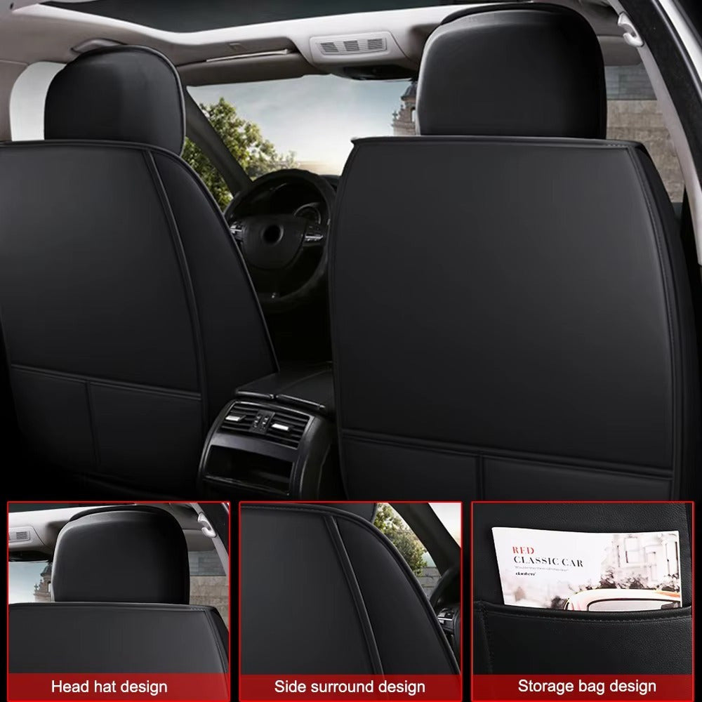 Universal Car Seat Cover Full Set Waterproof PU Leather Beige Full Coverage