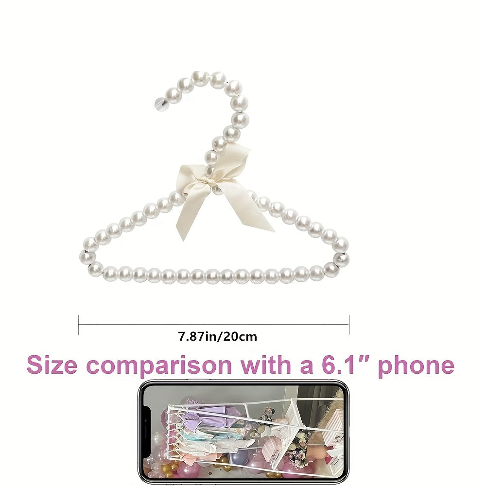 Faux Pearl Pet Clothes Hanger with Ribbon Bow for Small Dogs Cats and Dolls
