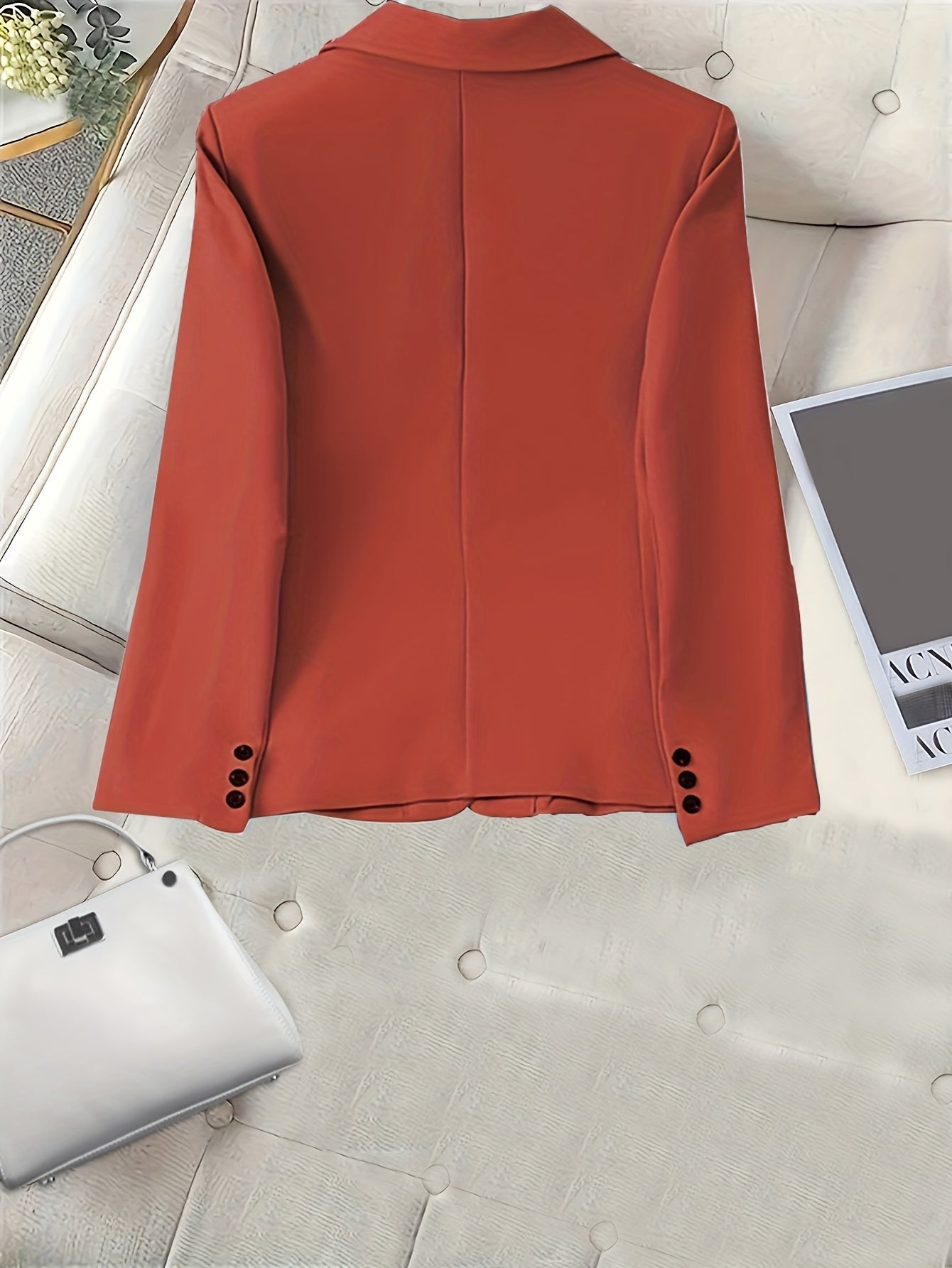 Blazer de manga larga de color sólido para mujer con detalle de botones para otoño e invierno