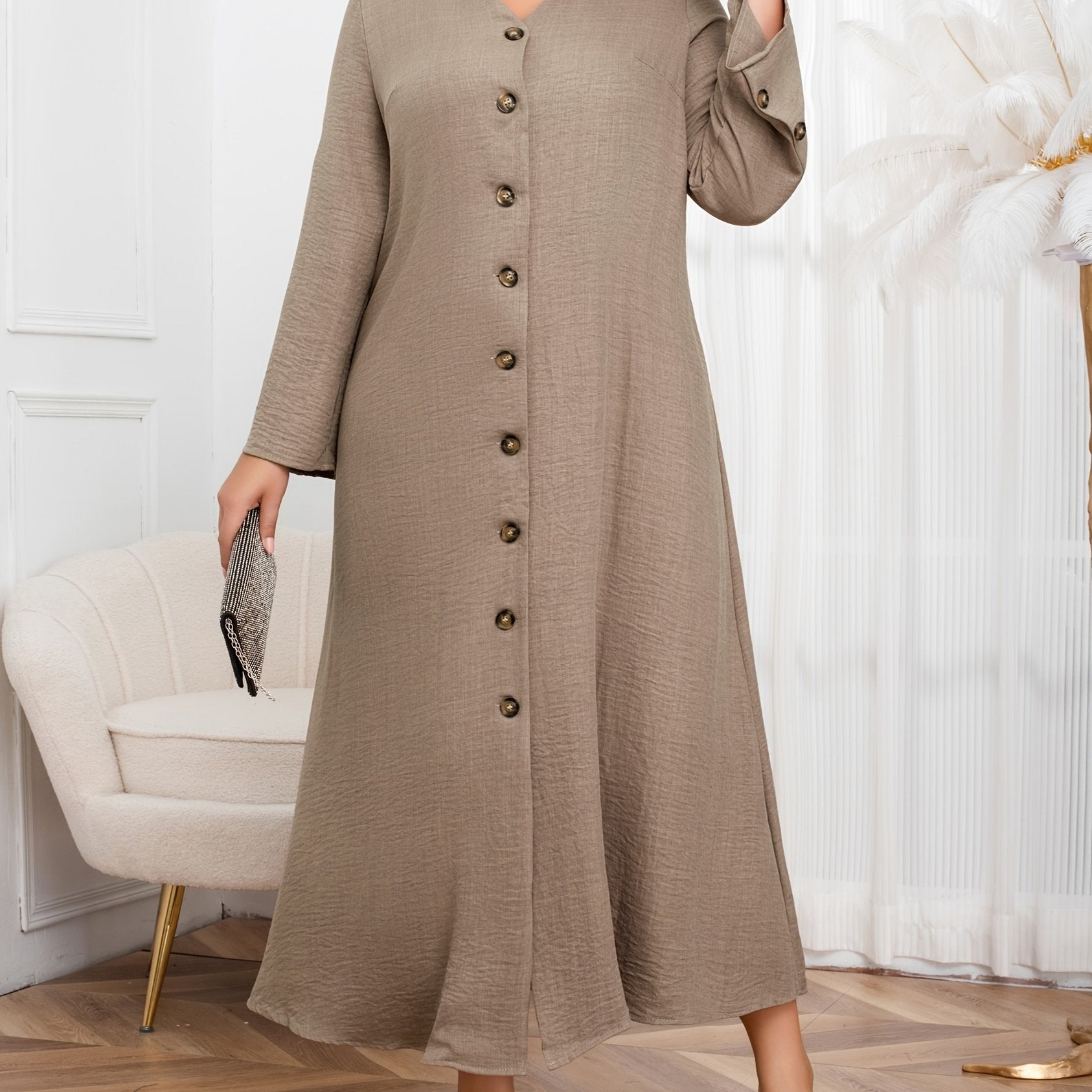 Plus Size Autumn Winter Loose Single-Breasted Dress Elegant Casual Clothing