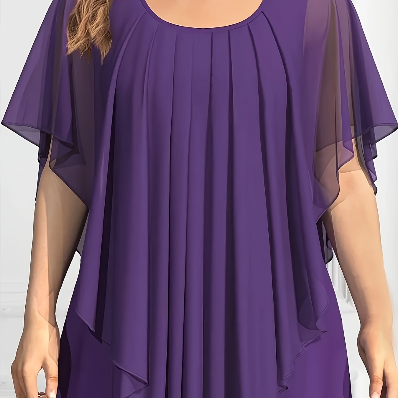 Plus o'lchamli bukilgan qisqa qo'lli bluz, kundalik krujka bo'yinli yozgi ayollar kiyimlari