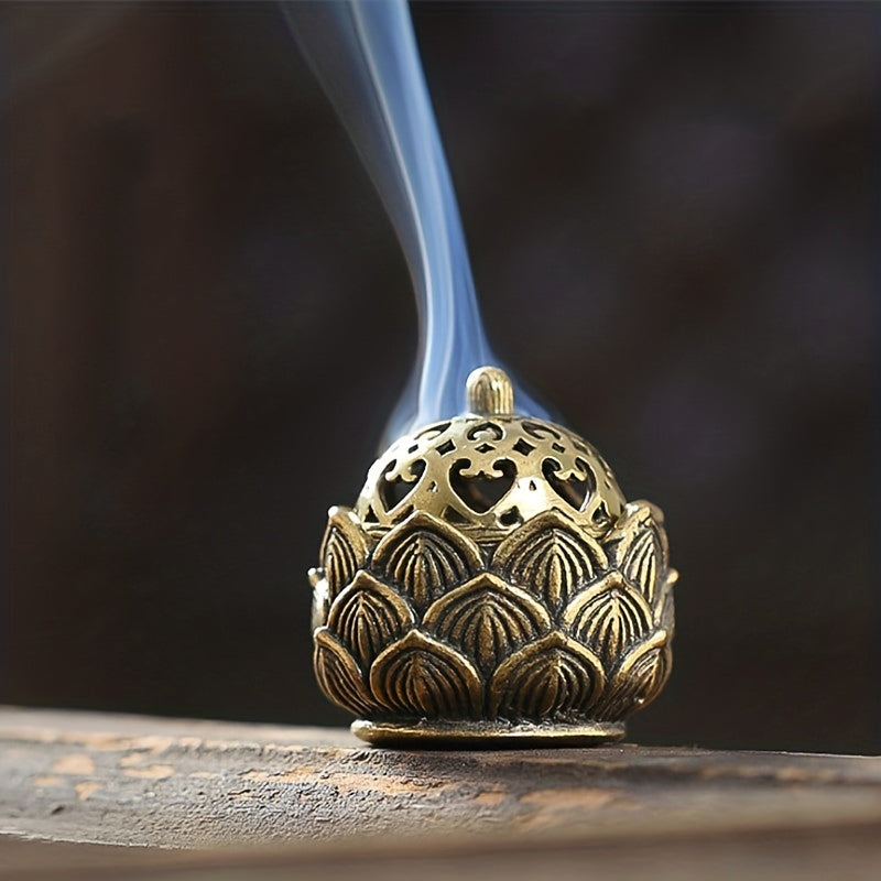 Mini Hollow Lotus Incense Burner Antique Bronze Indoor Decor Incense Holder