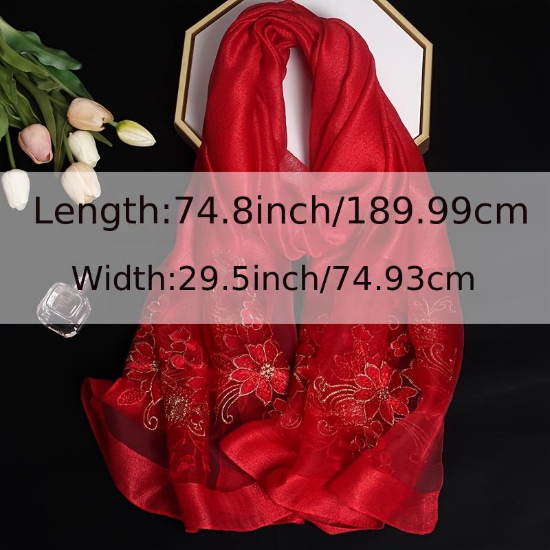 Silk and Wool Embroidery Scarf for Women Floral Long Outerwear
