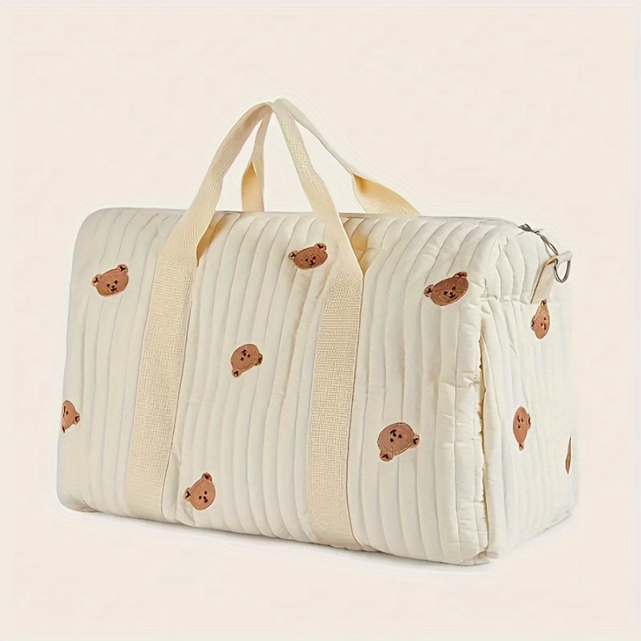 Embroidered Animal Print Diaper Bag with Sturdy Nylon Organizer and Hand Strap