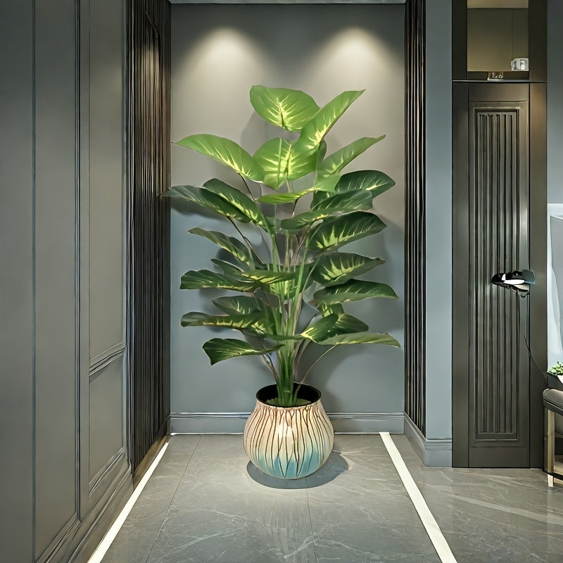 Large Golden Grass Leaf Artificial Plant with 18 Wide Leaves for Indoor and Outdoor Decor