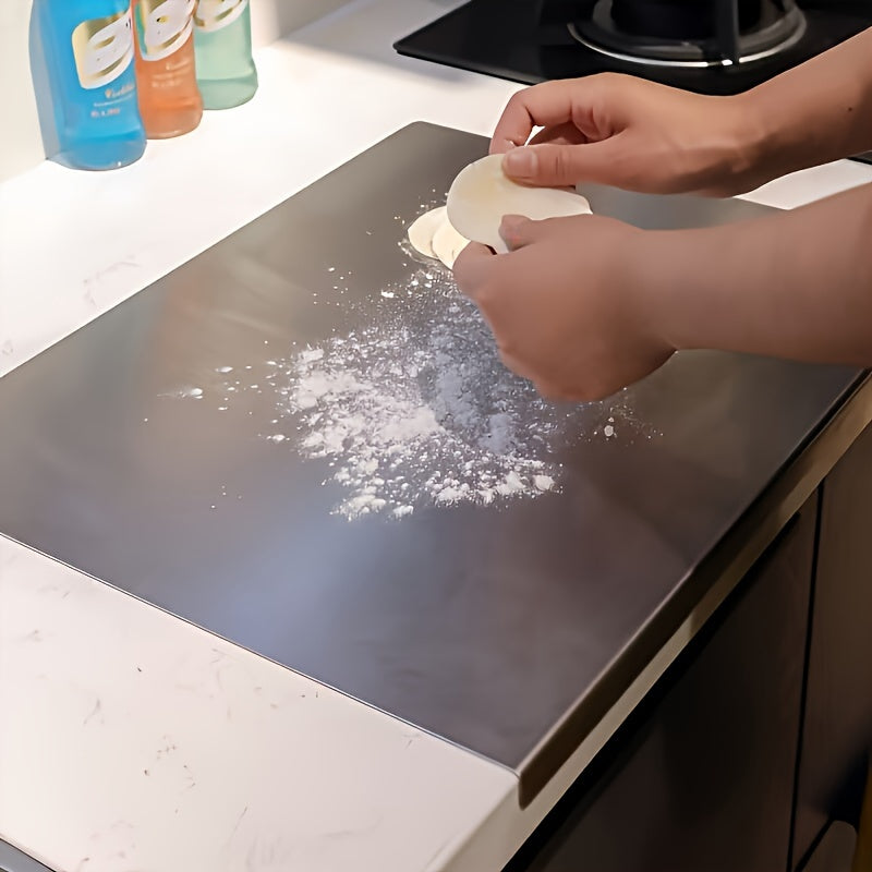 4 ta zanglamas po'latdan yasalgan kesish plitalari oshxona kesish bloklari uchun, go'sht, sabzavotlar, non uchun og'ir vaznli xamir taxtalari. Oziq-ovqat xavfsiz, oshxona stollari uchun oson tozalanadi, ichki qirralari bilan.