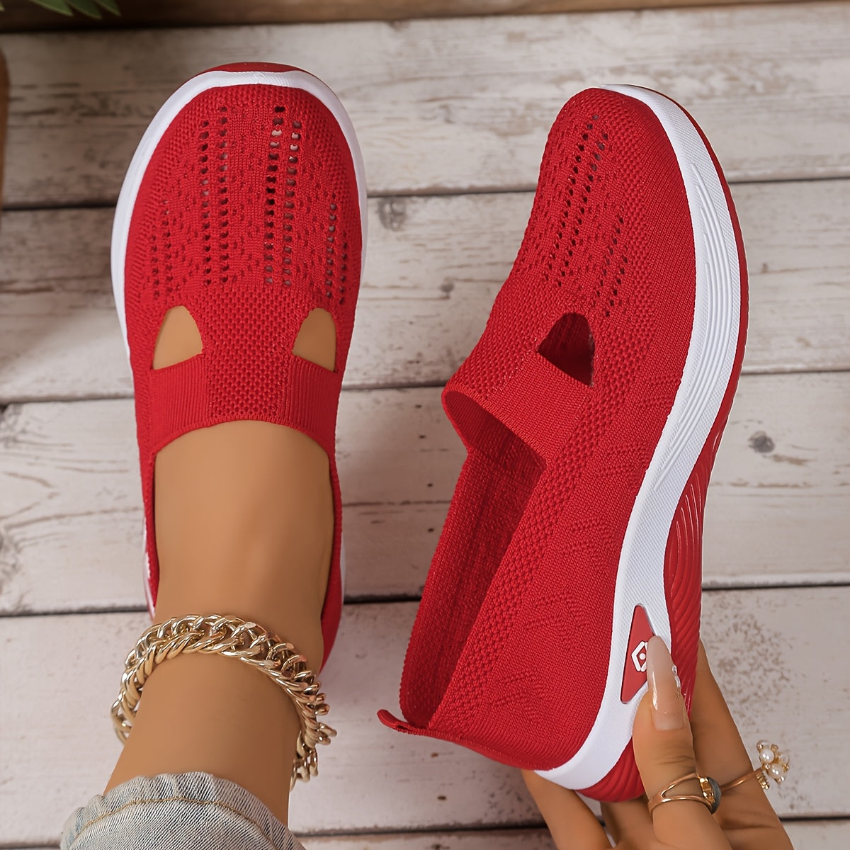 Women's Breathable Knitted Flat Shoes Casual Loafers with Soft Soles