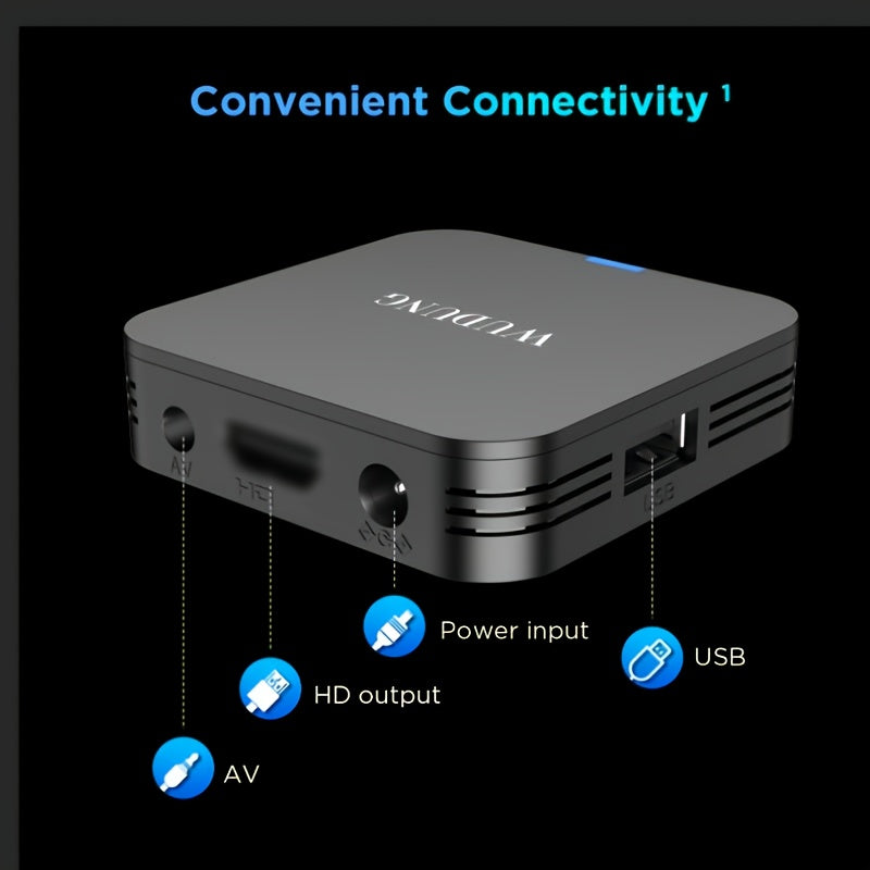 WU DUNG Mini Smart TV Box, Allwinner H313 to'rt yadroli chipi, Android 10.0, 2GB RAM, 16GB ROM, 2.4G WiFi, 4K qo'llab-quvvatlash, devorga yoki televizor orqasiga o'rnatish uchun ixcham o'lcham.