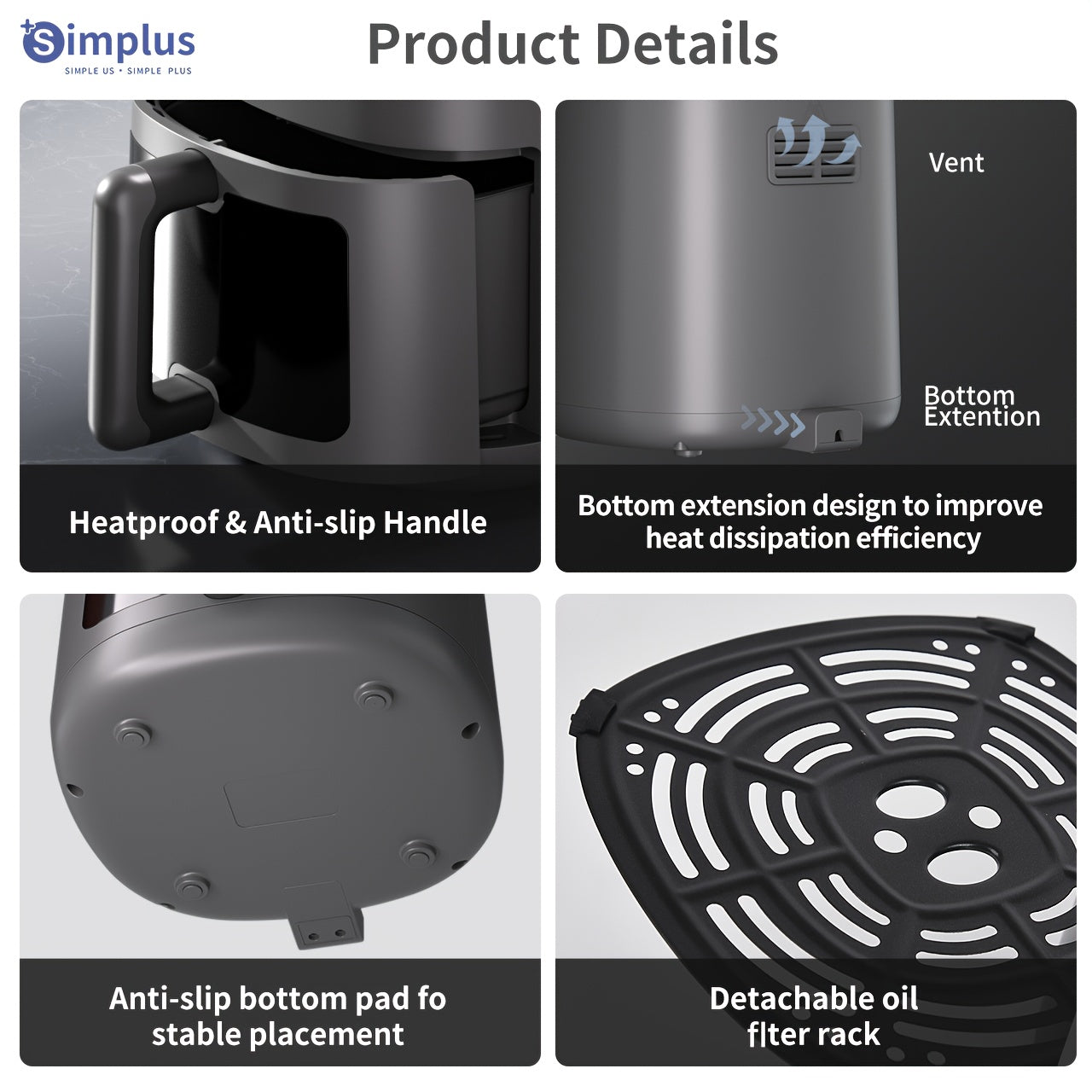 4.5L Havo Fryer LCD Touch Screen 1450W 8 tayyorlash rejimi 360° issiq havo aylanishi