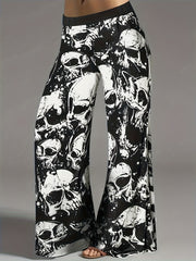 Plus Size Women's Skull Print Wide Leg Pants Casual Black White All-Season
