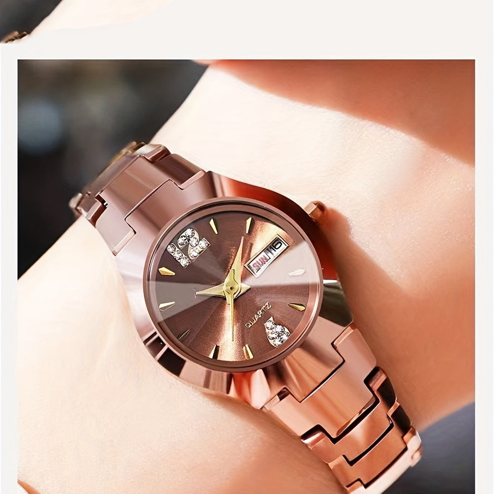 Reloj de pulsera de cuarzo para mujer con piedras de fantasía y función de calendario