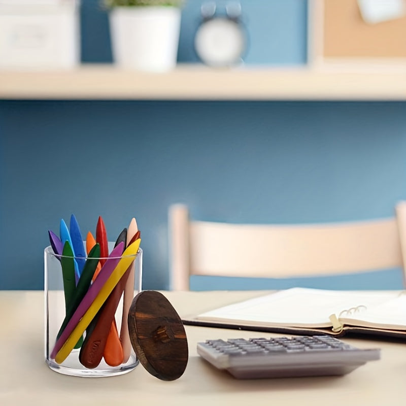 Organizador dispensador de hisopos de 3 piezas con tapas de madera y frasco de boticario