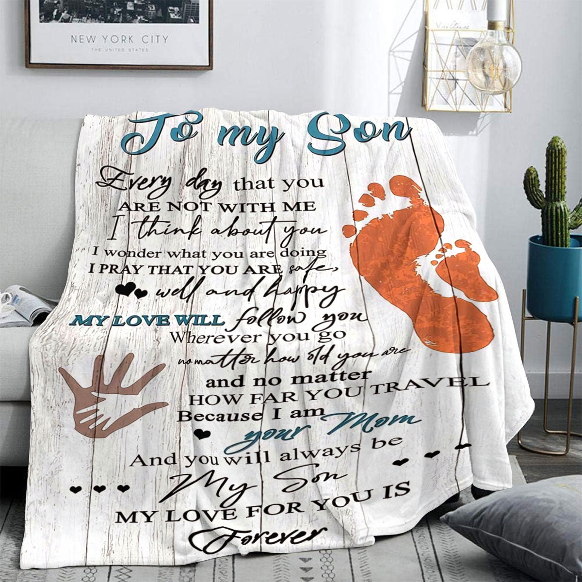 Flannel Fleece Throw Blanket for Son All Seasons Machine Washable Digital Print Polyester