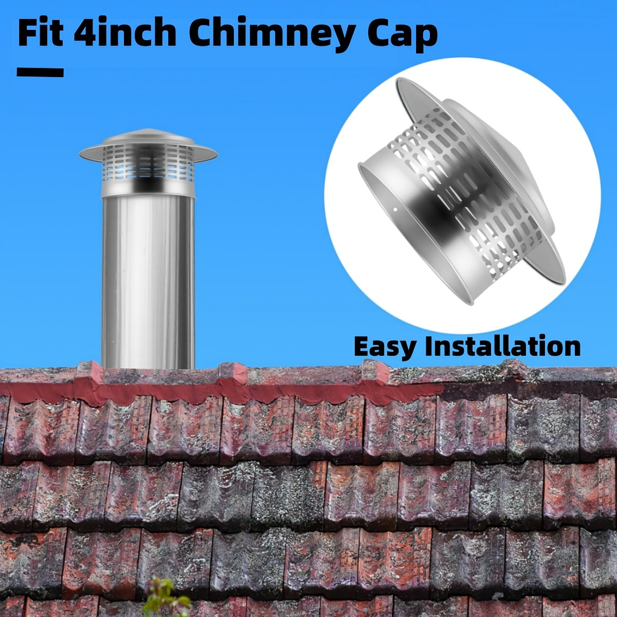Stainless Steel 4 Inch Chimney Cover with Strainer Rain Cap for Ventilation