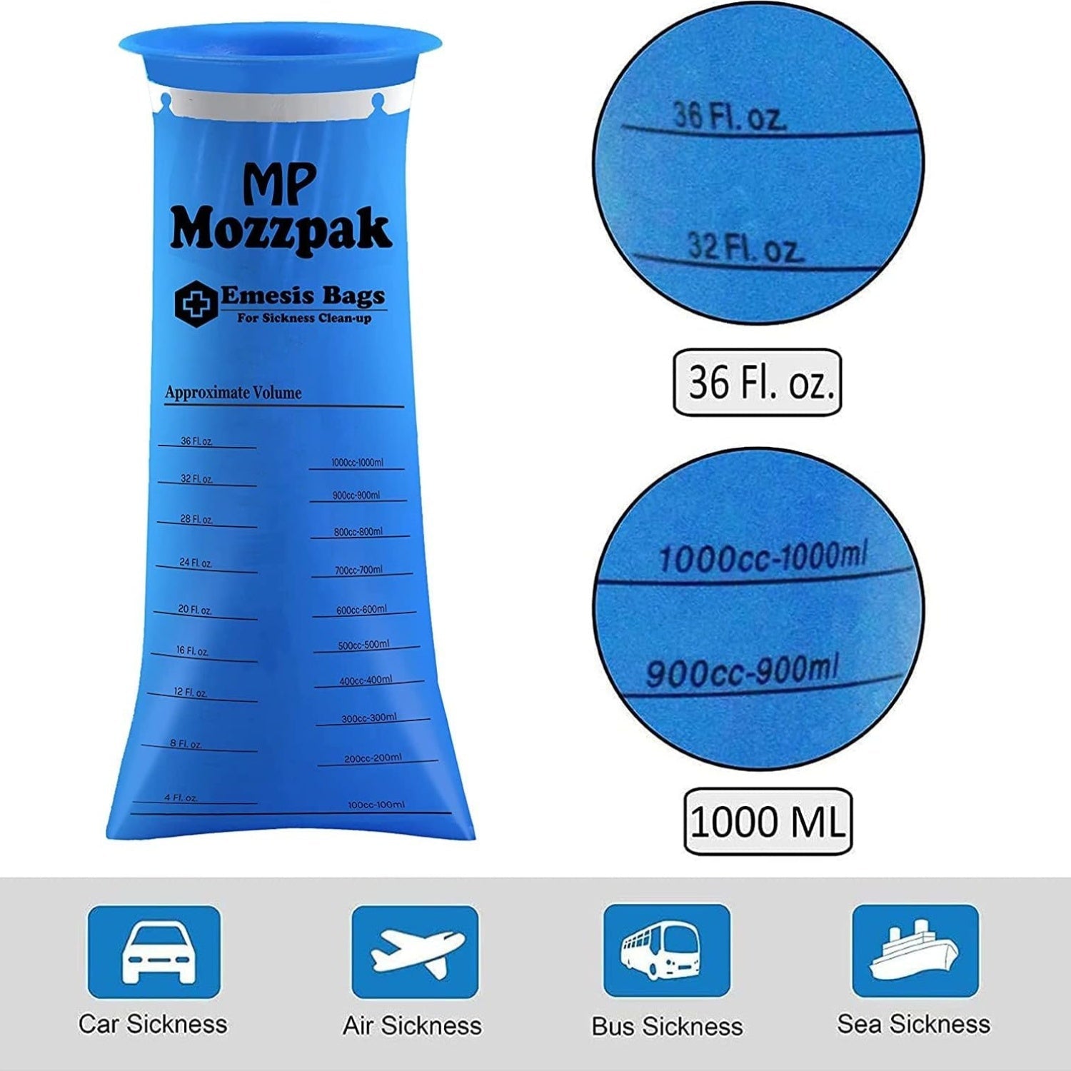 60 Medical Grade Vomit Bags 1000ml Leak-Resistant Disposable for Travel and Motion Sickness