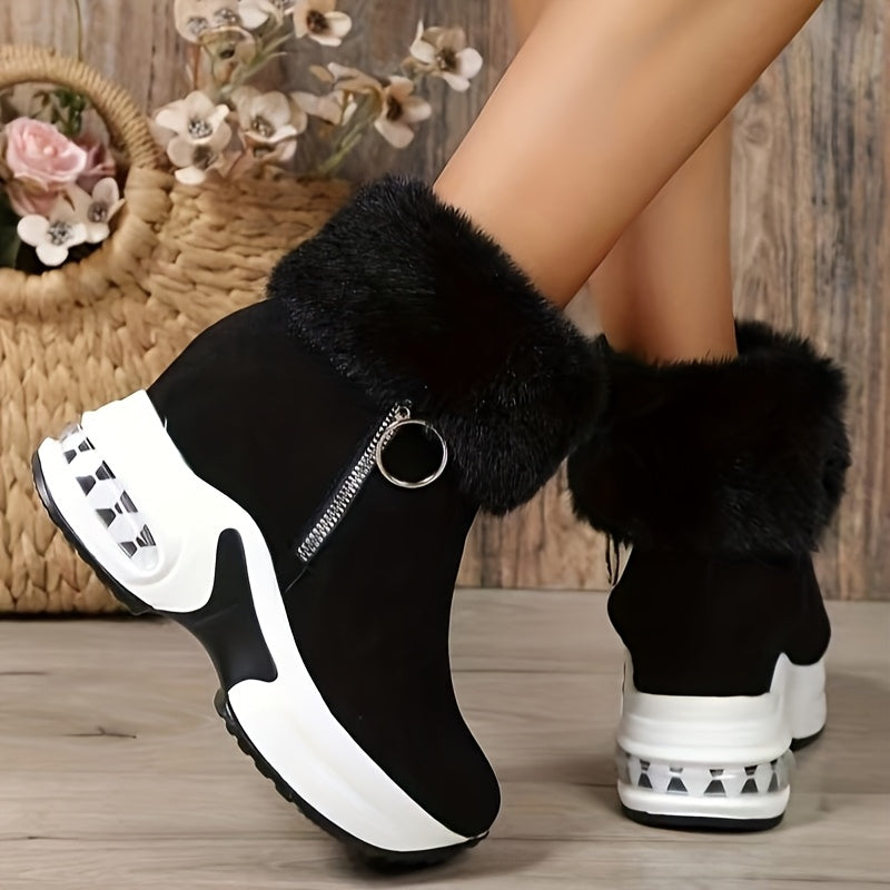 Women's Winter Boots Fleece Lined Snow Boots with Zipper and Thick Sole